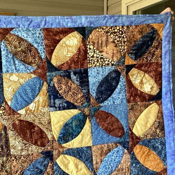 Patchwork Quilt with Blue and Brown Tones - Picture 4 of 16